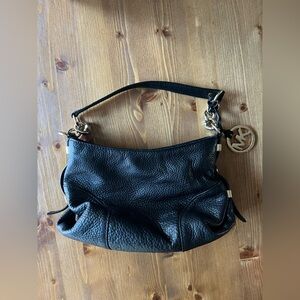 Michael Kors Black Pebbled Leather Hobo Shoulder Bag with Gold Charm